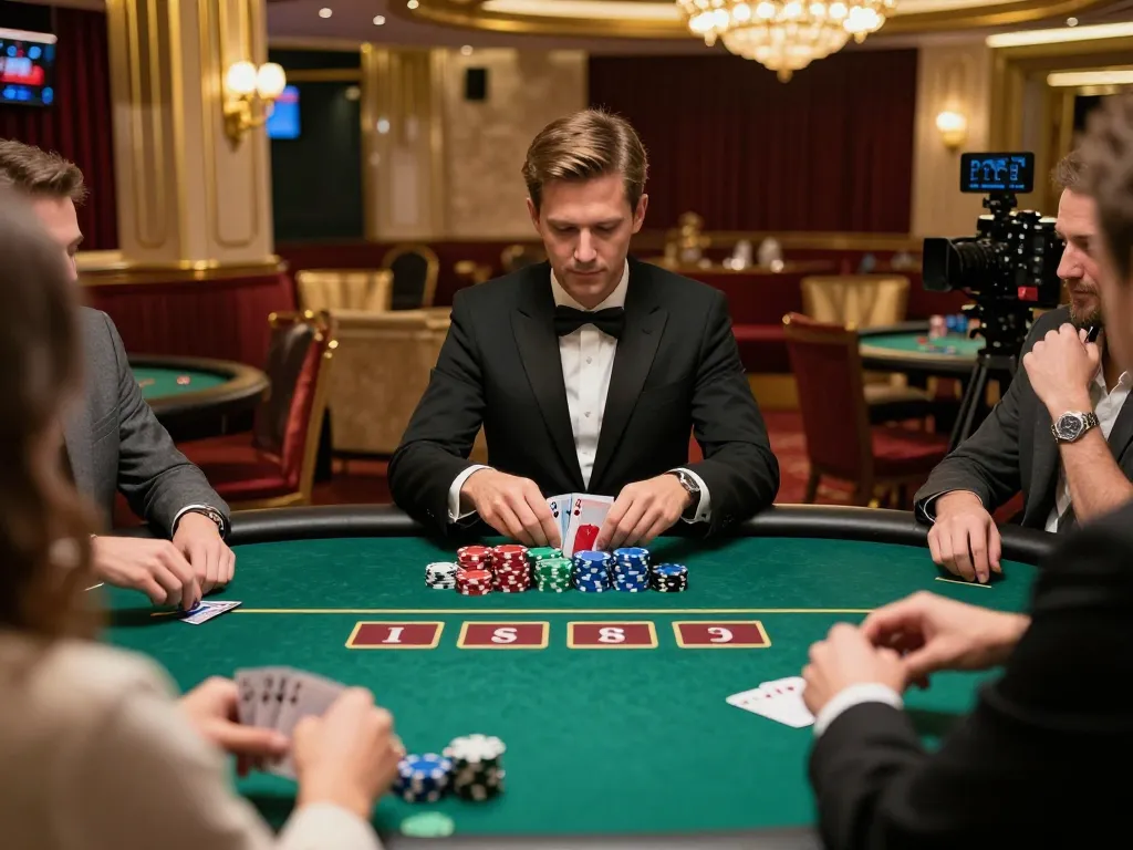 Player celebrating a win at the fabet poker table in an upscale casino setting