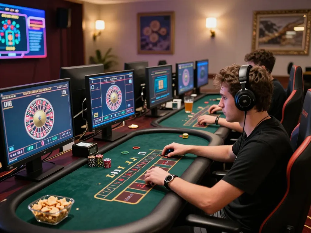 MMOO online gaming setup showcasing a player engaged in strategic live casino gameplay.