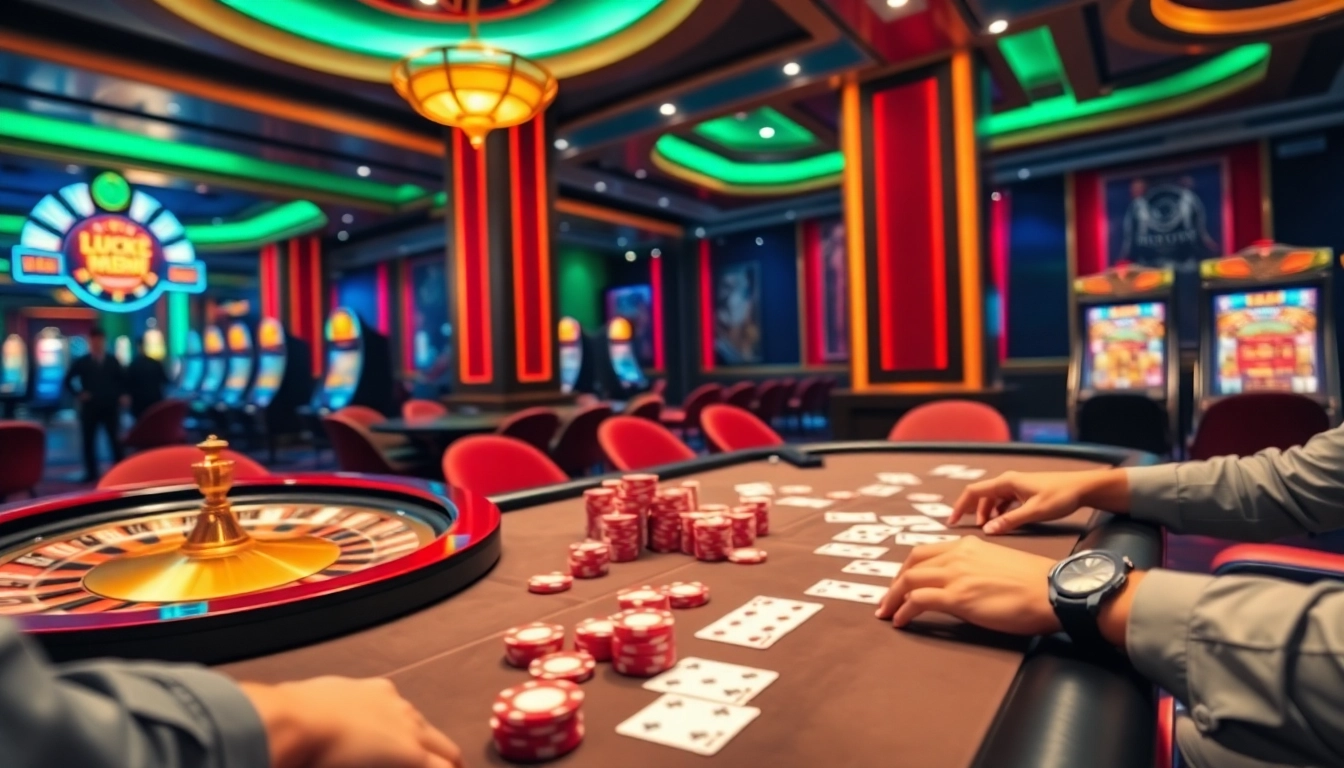 Experience the excitement of poker with Luck8 at a luxury casino table surrounded by vibrant chips and cards.