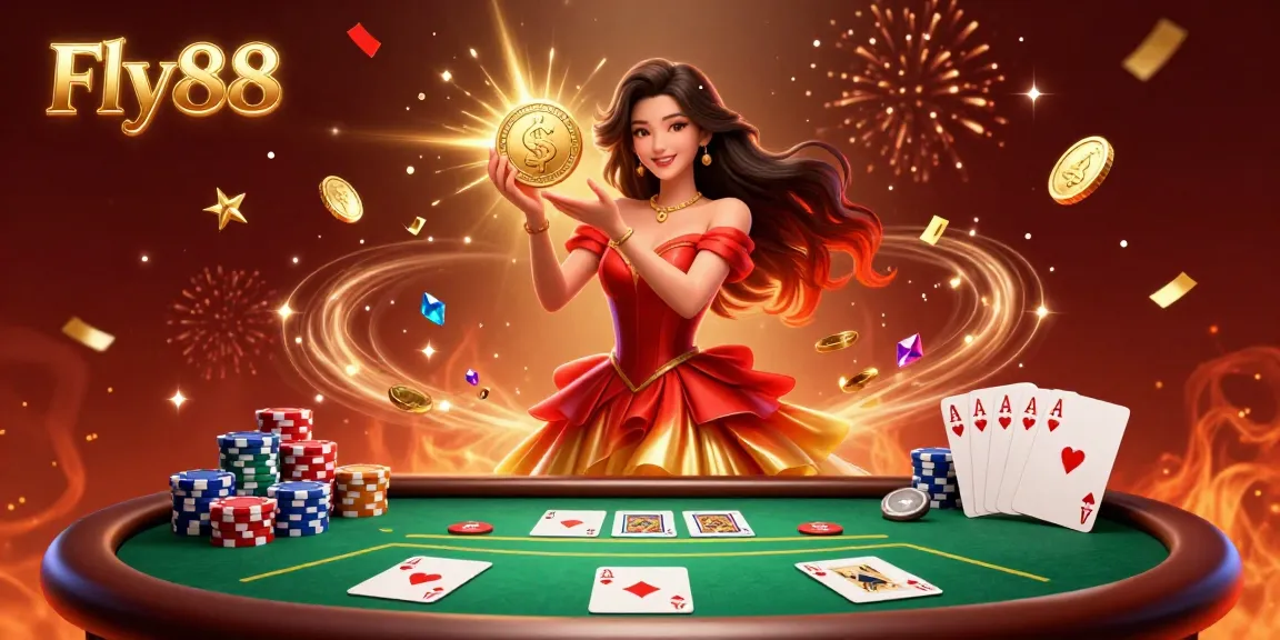 Engage in thrilling gameplay at Fly88, with a captivating illustration of winning moments filled with coins and excitement.