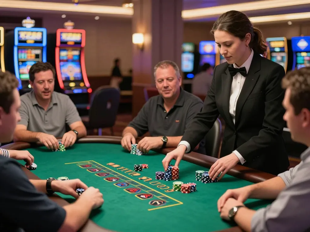 Players enjoying blackjack at KP88 link in a vibrant live casino environment, showcasing excitement and strategy