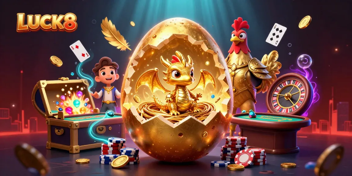 LUCK8 showcases an exciting 3D casino scene with a golden dragon, poker chips, and dynamic gaming elements.