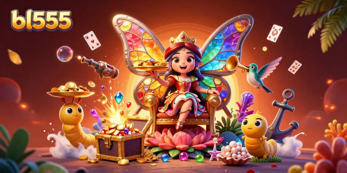 Engage in the world of bl555 with vibrant casino elements, rich colors, and charming characters.
