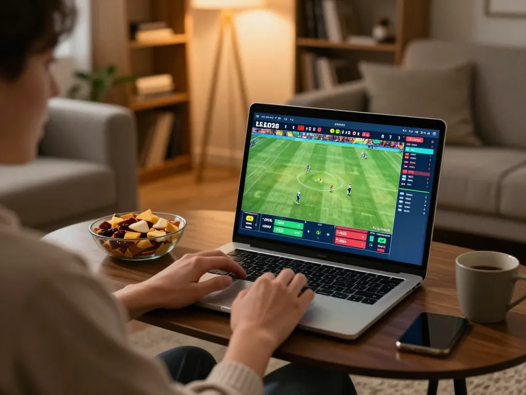 Player strategizing on QQ88 sports betting app during a live game from home