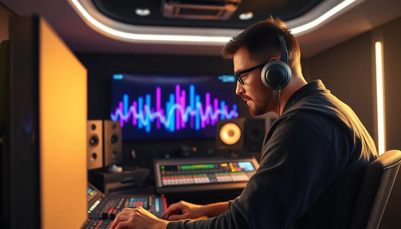 Refining sound quality through online mastering in a modern studio setting.