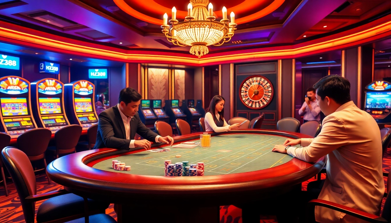 Players strategizing and enjoying Baccarat at HZ88 casino in a luxurious setting.