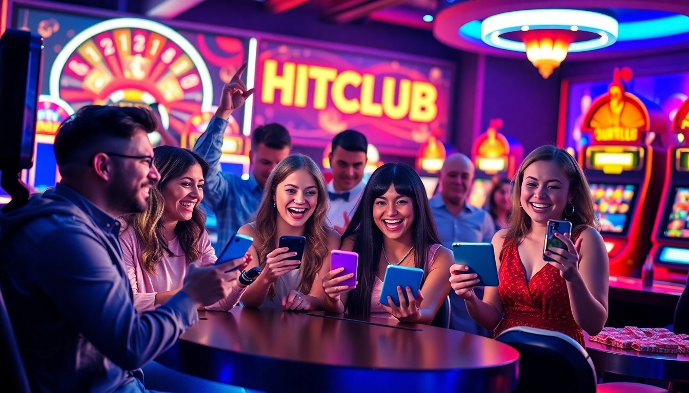 Hitclub players enjoying an exciting online gaming experience with vibrant casino elements.