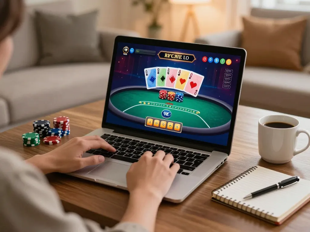 Players engaging in online casino gaming at NK88 with vibrant interface on laptop.