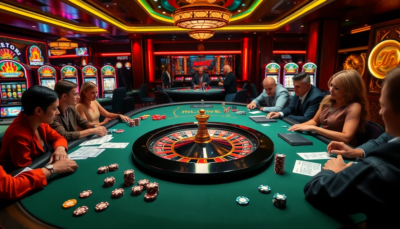 Nohu-themed poker table action in an upscale casino with luxury decor and vibrant atmosphere.