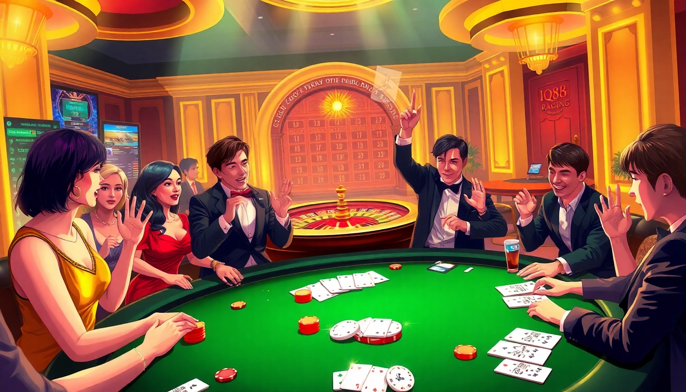 Experience the thrill of iq88 racing with players actively engaged at a luxurious casino table.