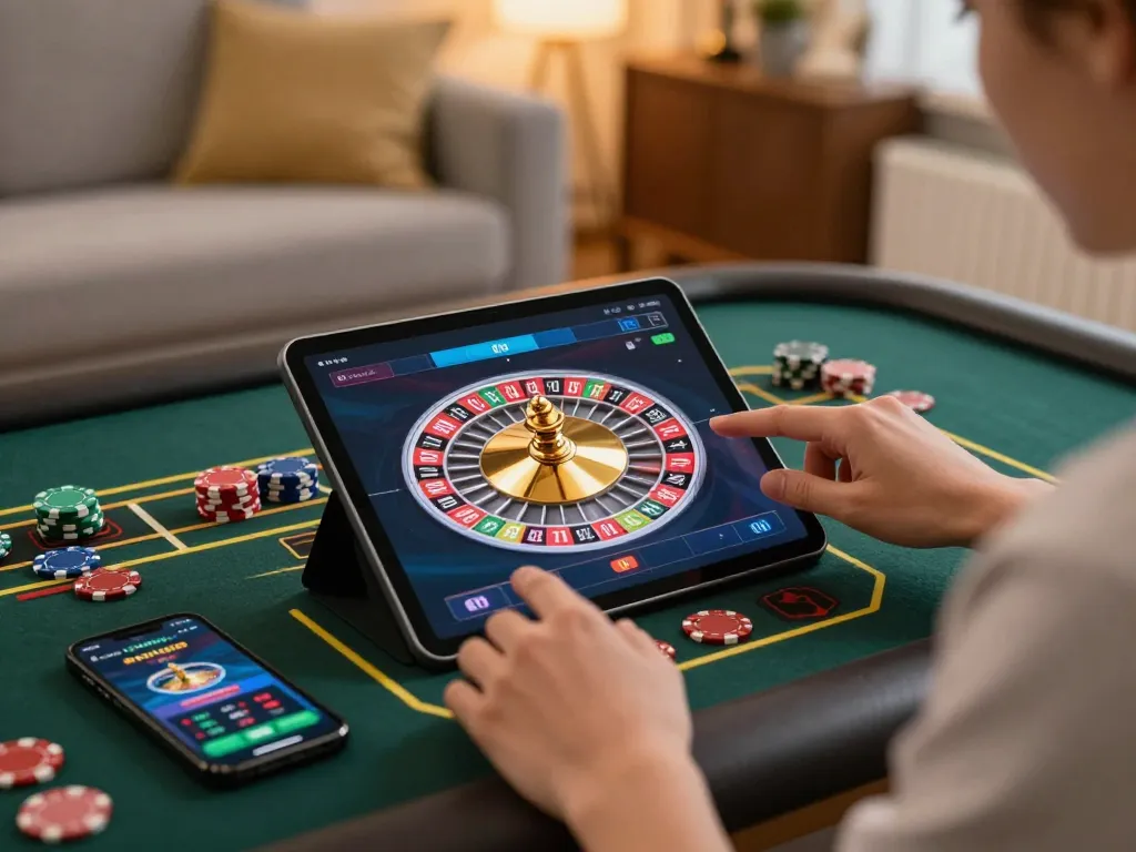 Engaging with go8 online roulette on a tablet in a cozy home setting