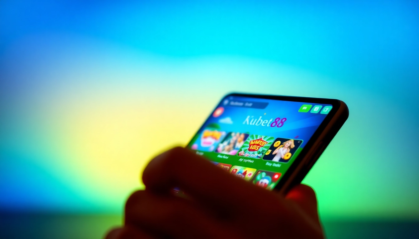 Tải game Kubet88 on a smartphone interface showcasing user-friendly features and vibrant gaming graphics.