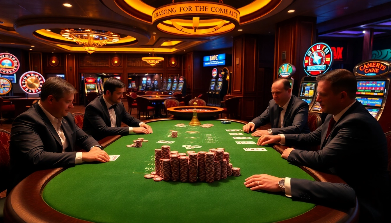 Players enjoying an exciting poker game at https://da88.navy/ casino, emphasizing strategy and professionalism.