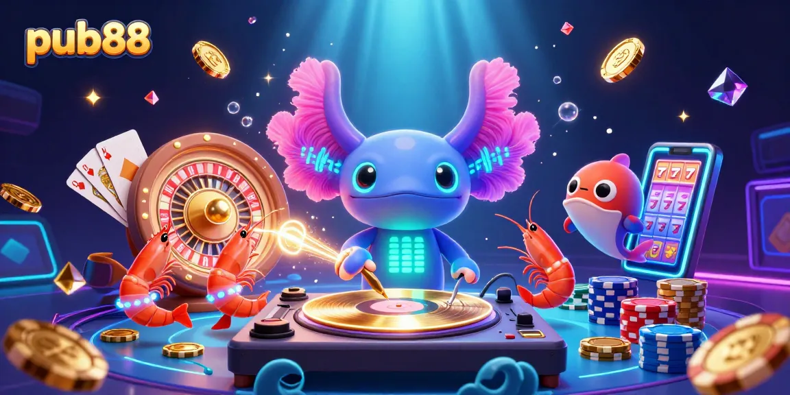 Experience the excitement of pub88 with a vibrant underwater casino scene featuring colorful characters and sparkling treasures.