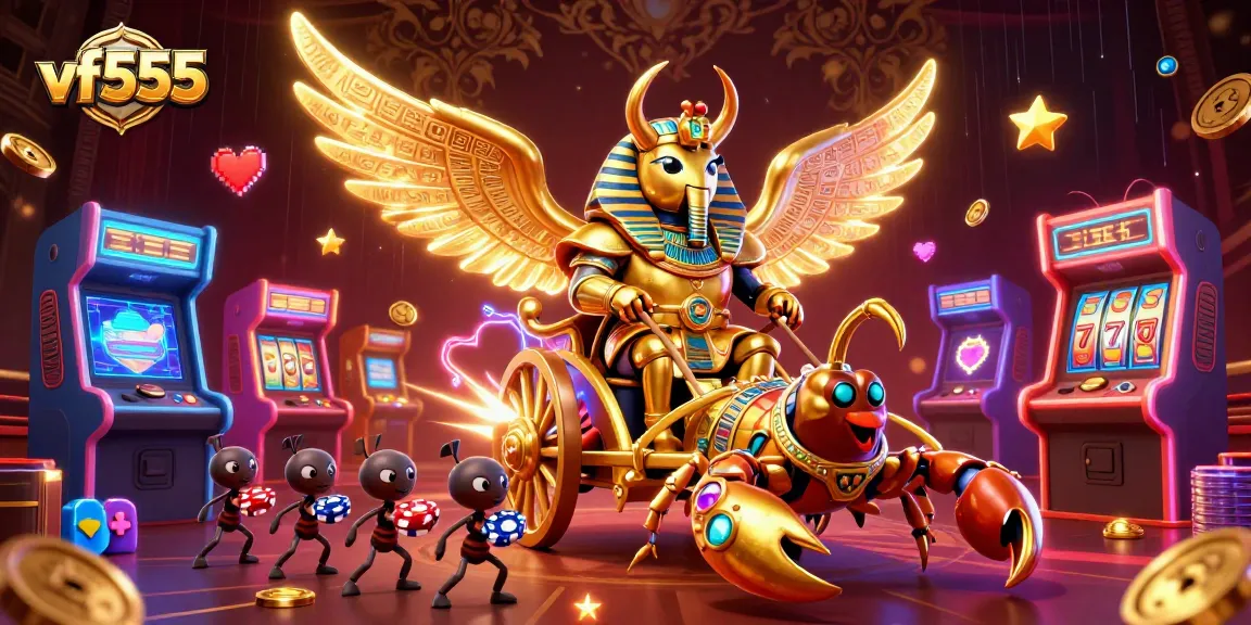 Engage with VF555's colorful gaming scene filled with high-energy poker action and vibrant casino elements.