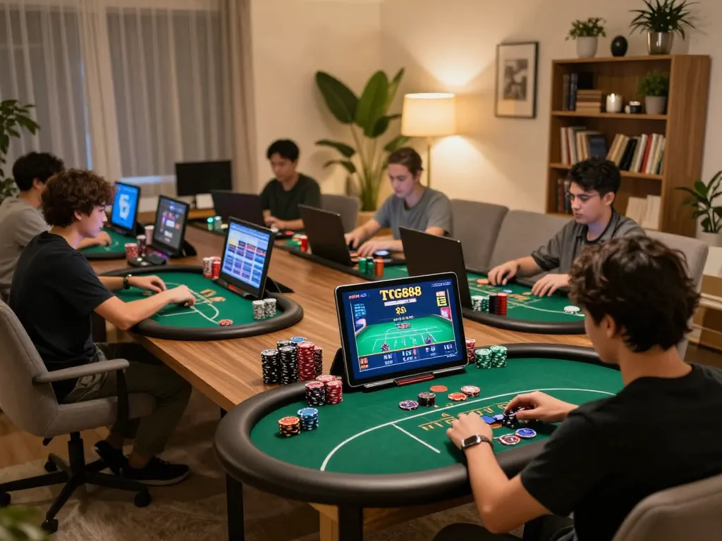 TG88 players engaging in strategic online poker gameplay from the comfort of home.