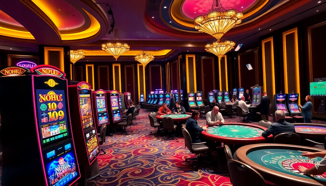 Experience an exhilarating moment at NOHU casino with players engaged in vibrant slot games.