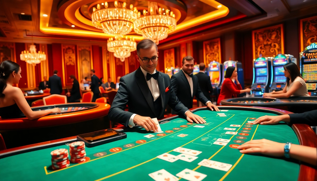 Enjoying an intense game at hdbet com's luxurious casino tables with vibrant chips and cards.
