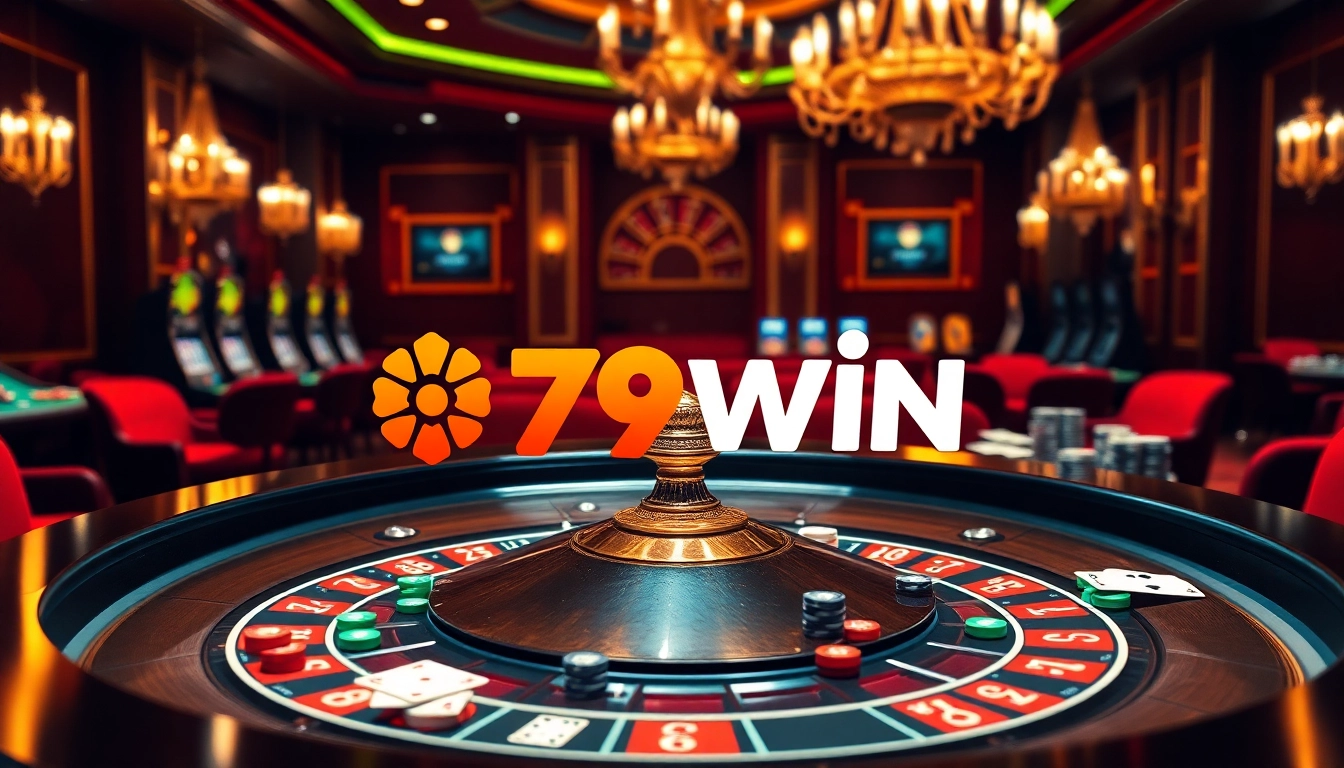 Experience thrilling gameplay at 79win casino with vibrant poker chips and roulette tables.