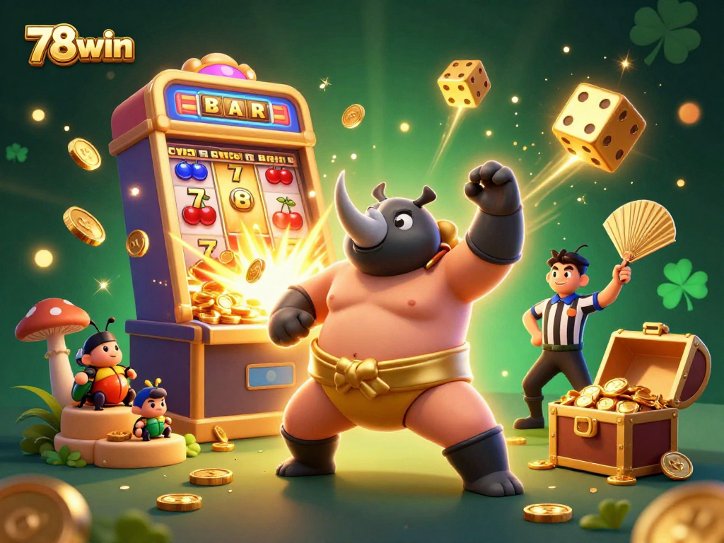 Players experience the exciting gameplay of 78win, bursting with golden coins and vibrant casino elements.