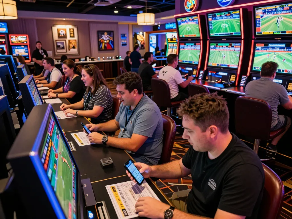 Sports betting enthusiasts engaging with odds and live updates at 789betviet casino.
