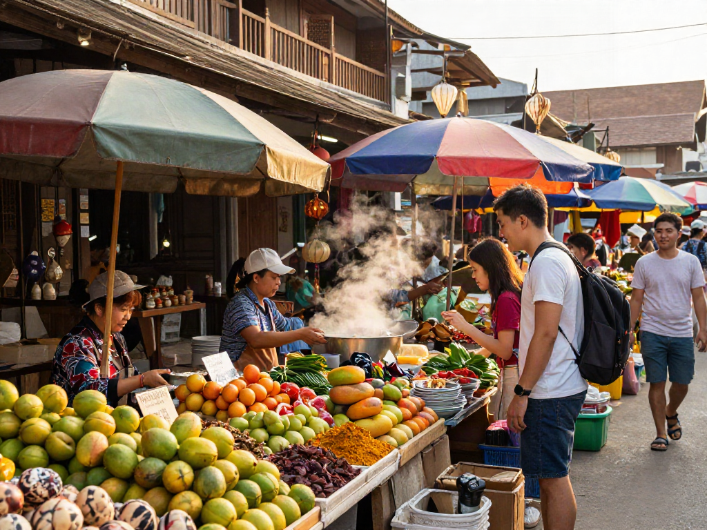 Explore vibrant Vietnamese market with stalls of fresh produce, spices, and handicrafts at https://joeyvisavietnam.com/ showcasing authentic local culture.