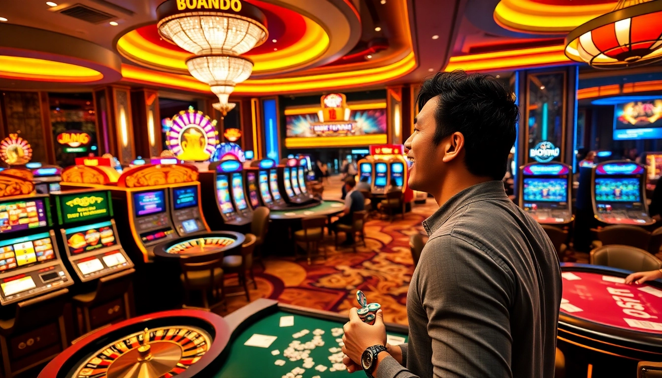 Thriving gambling scene at nhà cái 888VND showcasing casinos, poker, and betting excitement.