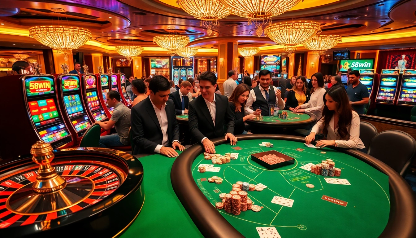 Experience the thrill of gaming at 58win.com with vibrant casino tables and enthusiastic players.