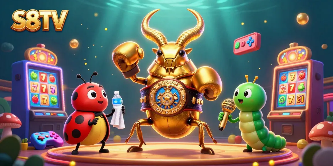 Experience thrilling gaming action with S8 TV featuring vibrant 3D casino characters and immersive machine icons.