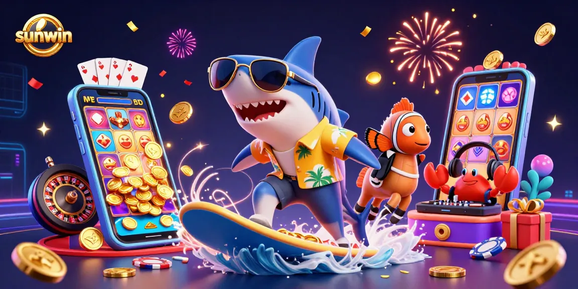 Experience the excitement of sunwin through vibrant casino-themed 3D illustration captivating players' attention.