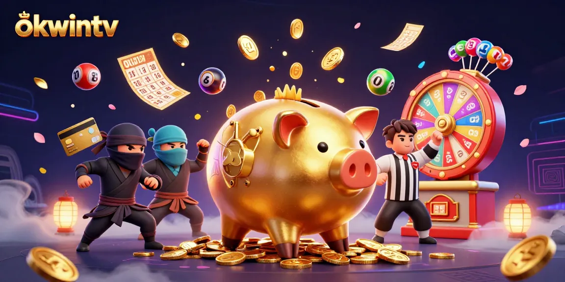 Experience the excitement of okwintv with golden coins raining down in this vibrant casino scene.