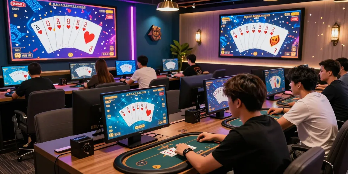 Players enjoying game bài đổi thưởng uy tín in a lively virtual casino atmosphere with colorful game graphics and dynamic lighting.