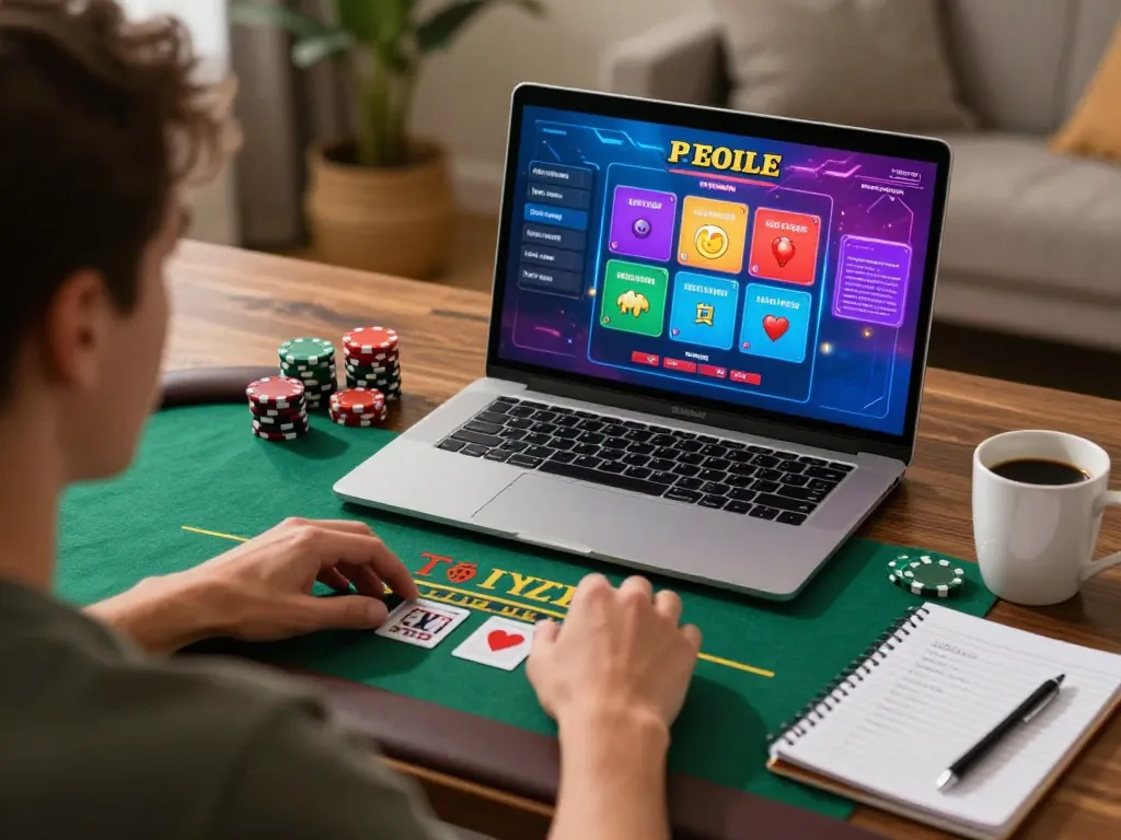 vin88 player enjoying live dealer blackjack on laptop with strategy notes for better odds