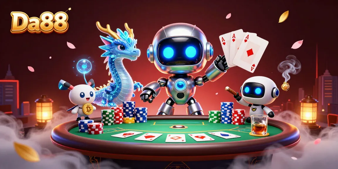 Experience the thrill of Da88 with a cyberpunk scene featuring poker elements and vibrant energy.
