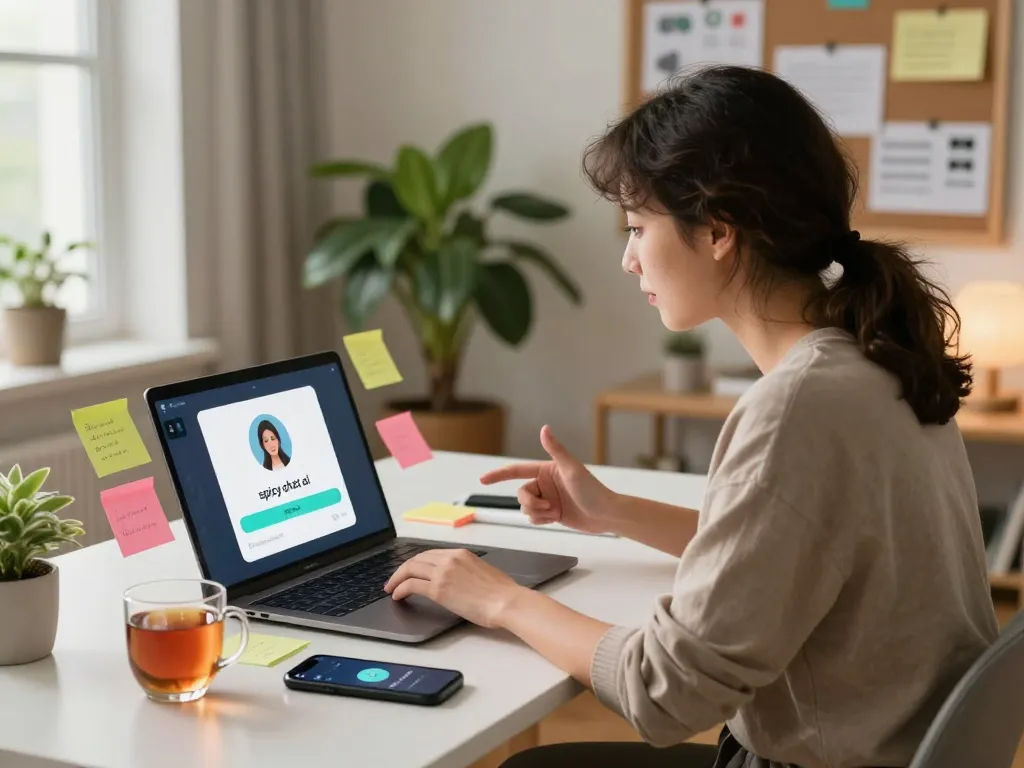 Interactive session with spicy chat ai in a cozy home office environment, showcasing user engagement.