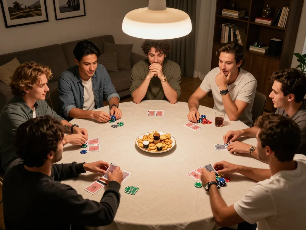 Join friends for an exciting poker night at home with go99com, featuring colorful chips and strategic plays.