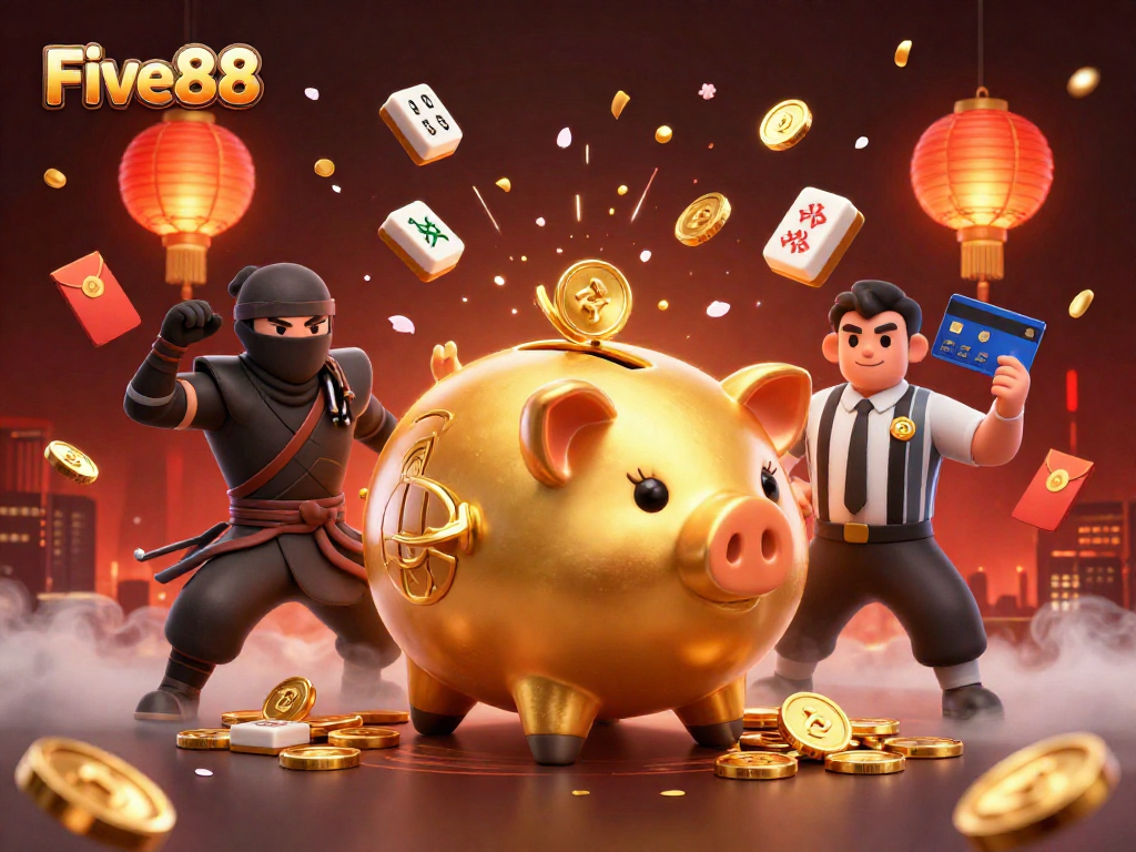 Experience the thrill of Five88 with dynamic gaming action featuring vibrant 3D characters and elements.
