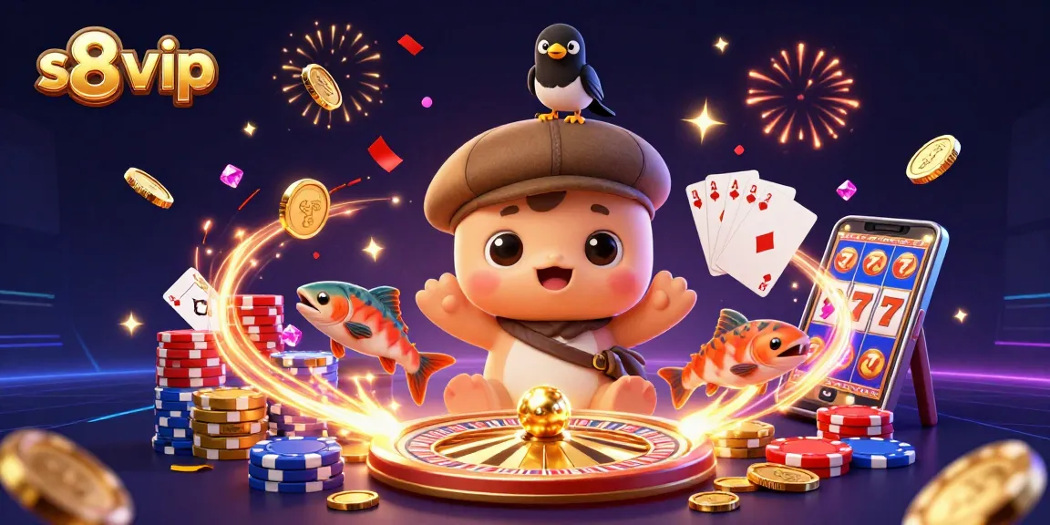 Win big at s8 vip with playful Nessie, spinning roulette, and golden coins flying!