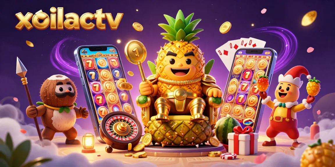Experience vibrant casino action with xoilactv as a golden pineapple king rules the beach throne.