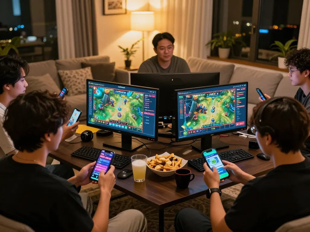 Players enjoying the 789CLUB app during a cozy online gaming session with snacks and drinks.
