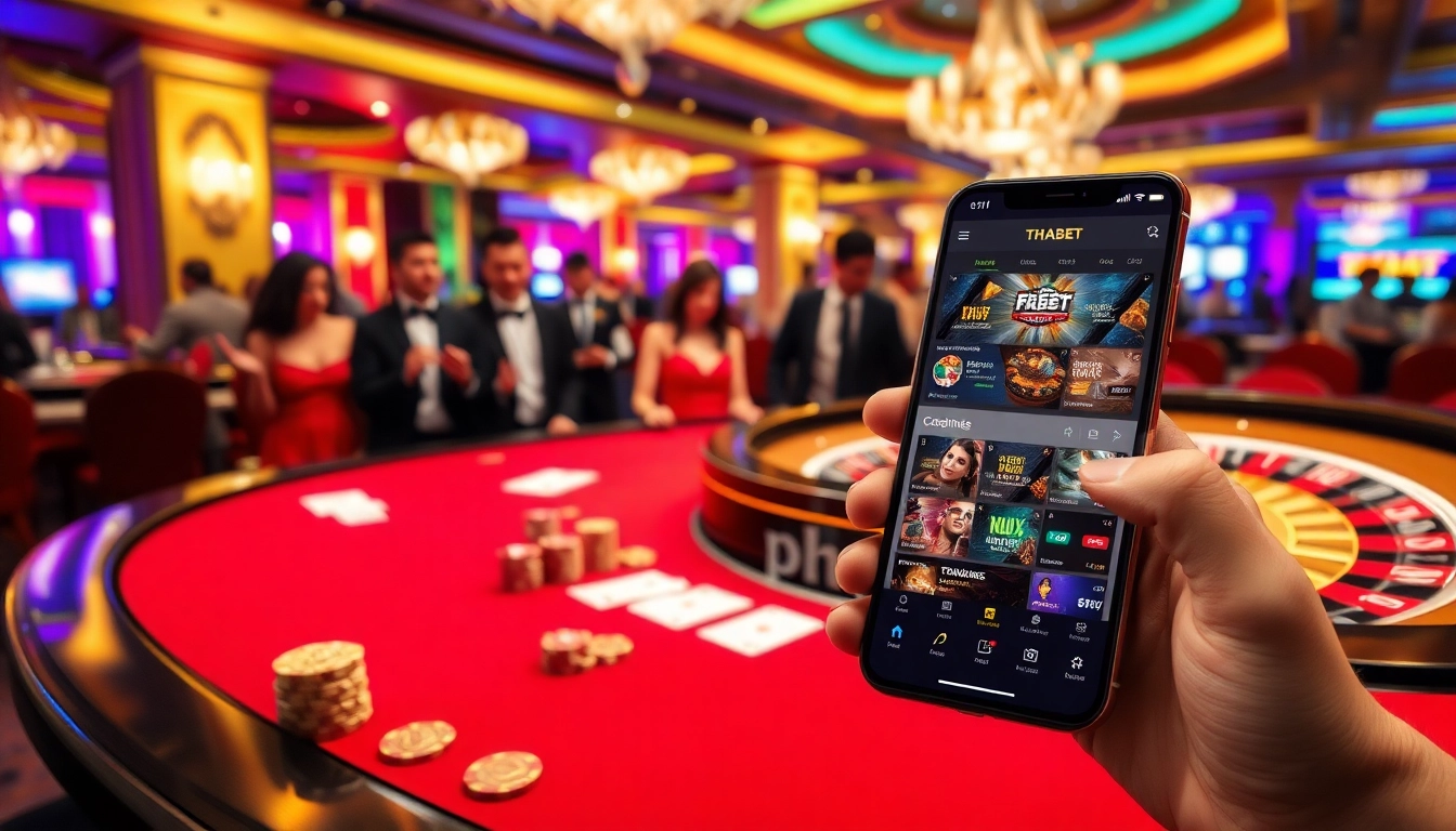 Exciting gameplay at a luxurious casino featuring the thabet app on a smartphone.