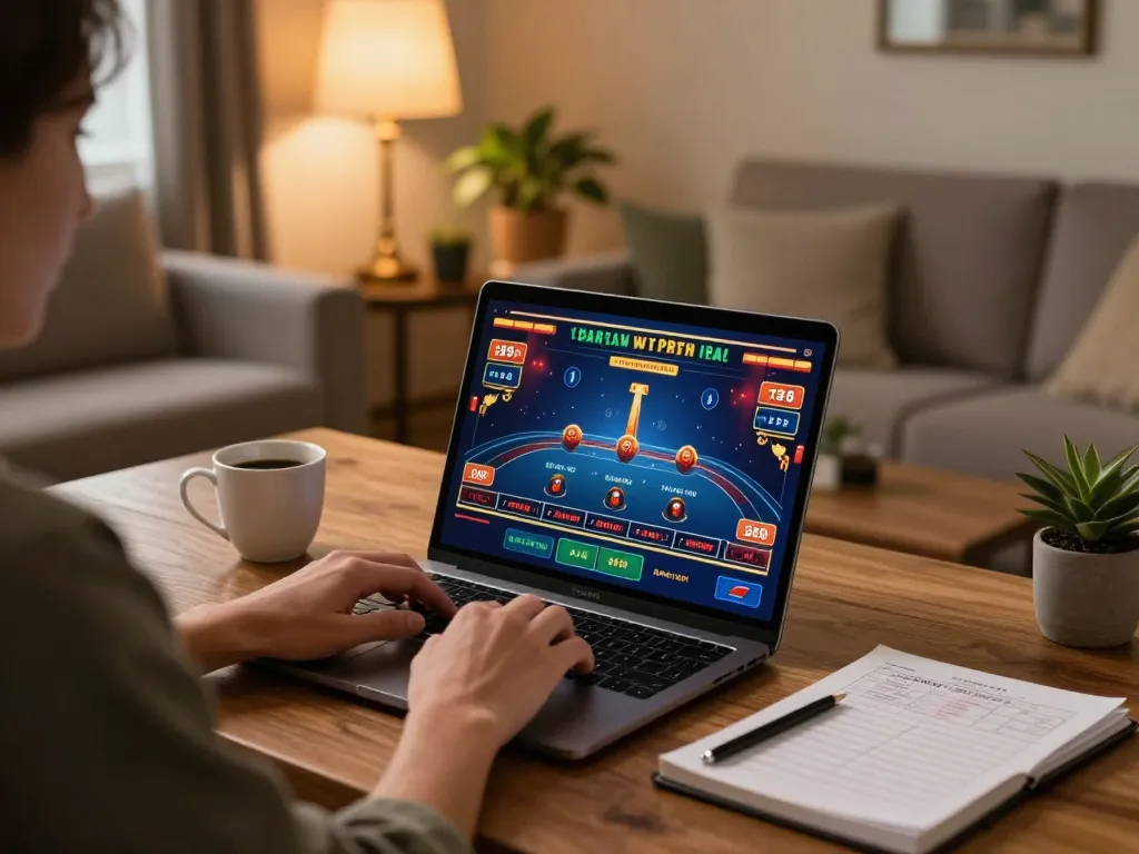 Cakhia user engaged in online gambling with a laptop showing live casino game interface