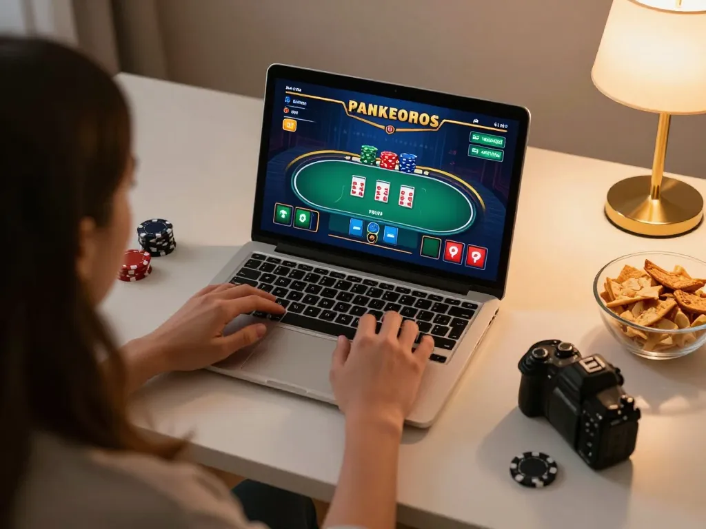 Engaged user playing Boutiq 2g Disposable poker game on laptop, enjoying strategic gameplay at home.