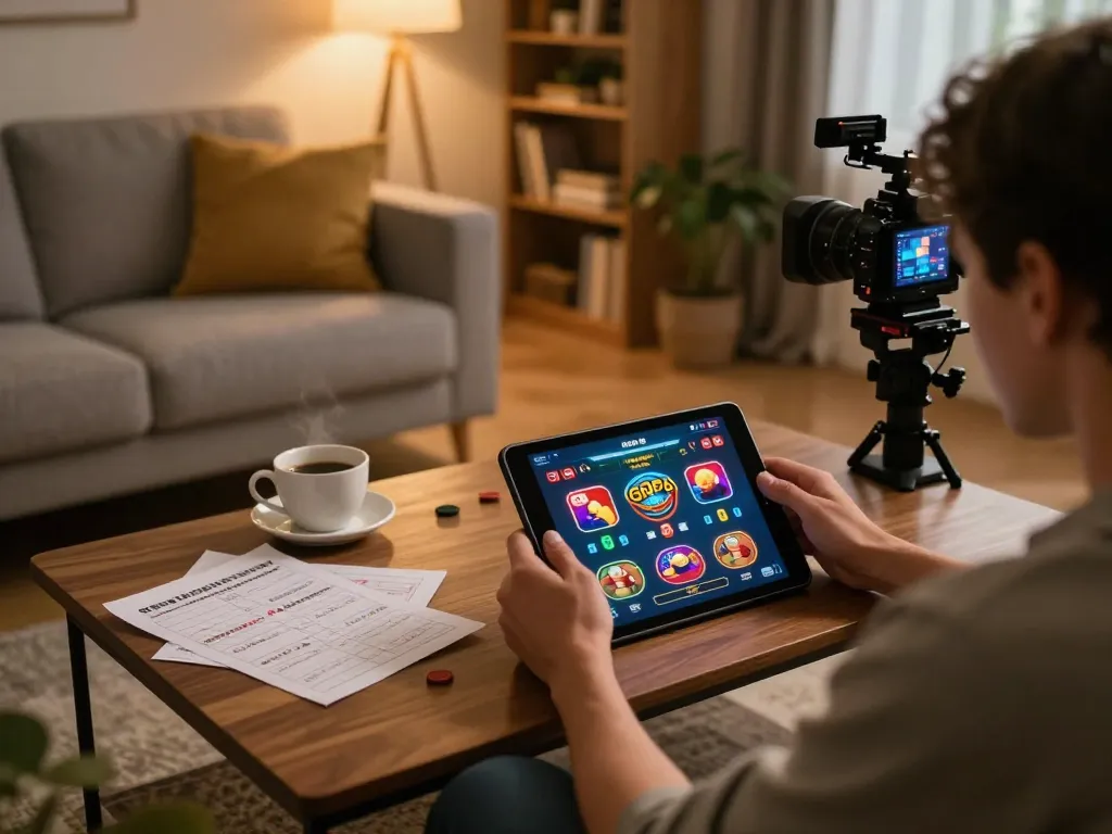 AW8 player enjoying online casino gaming on tablet in a cozy home environment