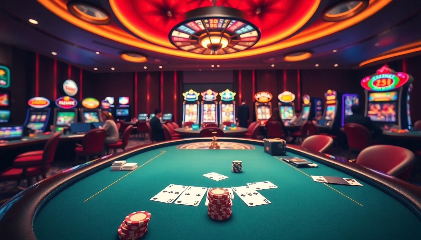Experience the thrill of gambling at Lucky88 with vibrant casino visuals showcasing poker, roulette, and slots.