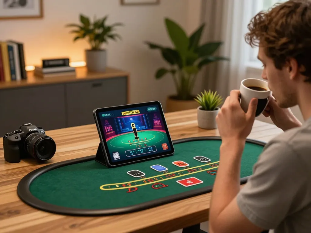 Engaging in a live dealer blackjack game on a tablet as part of the hm88 online gaming experience.