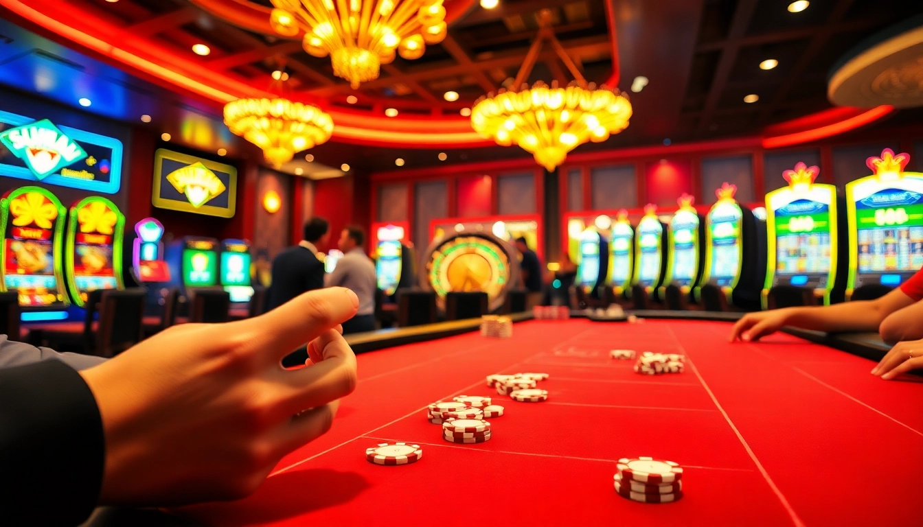 SumClub players enjoying vibrant casino gaming with poker chips and roulette wheel.