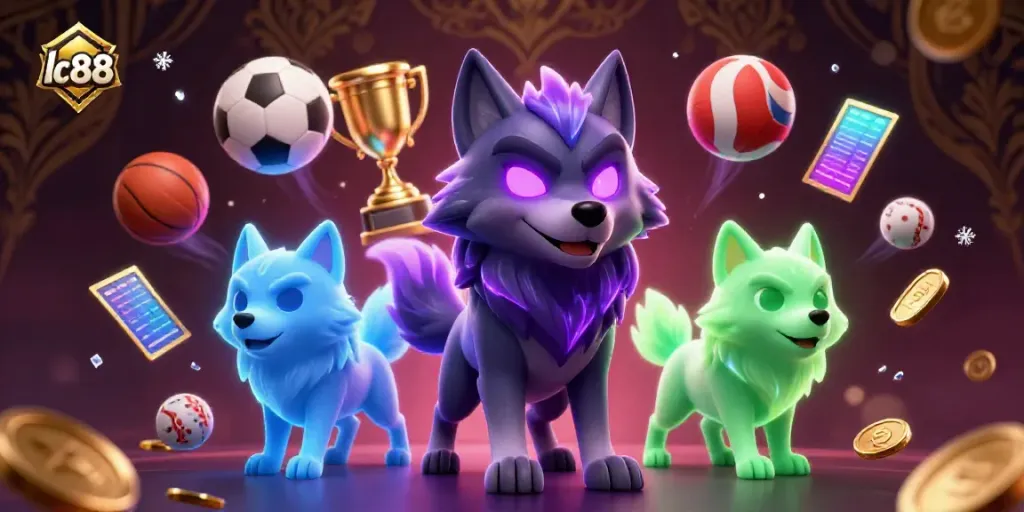 Experience thrilling sports betting with lc88's captivating casino illustration featuring dynamic ghostly wolf characters.