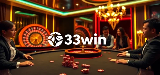 Engaging poker table scene with 33win branding, showcasing luxury and excitement in online gambling.