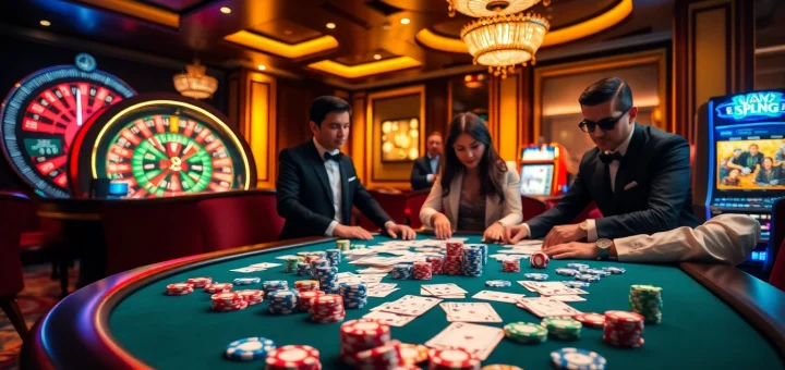 Experience the thrill of a hay win at a vibrant casino featuring poker chips and roulette.